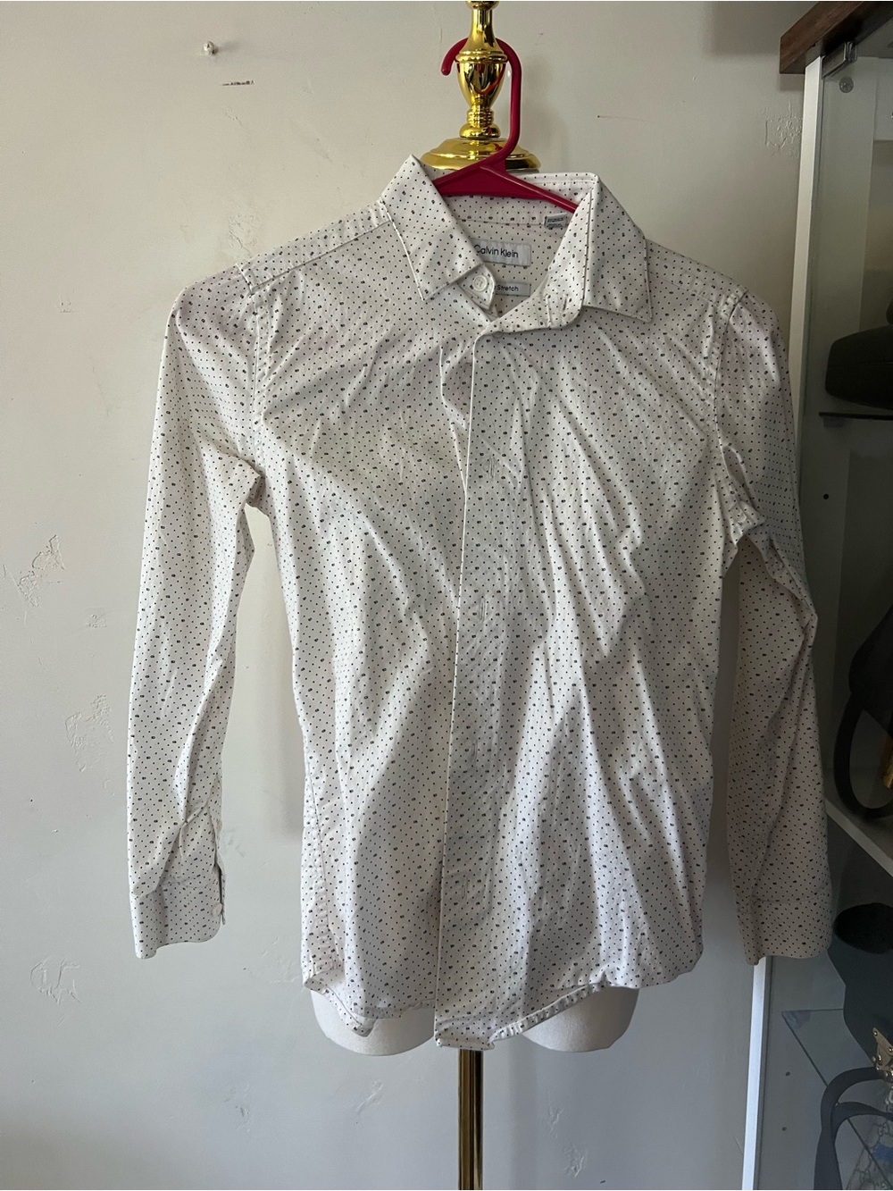 Calvin Klein White Micro-Dot Long Sleeve Dress Shirt